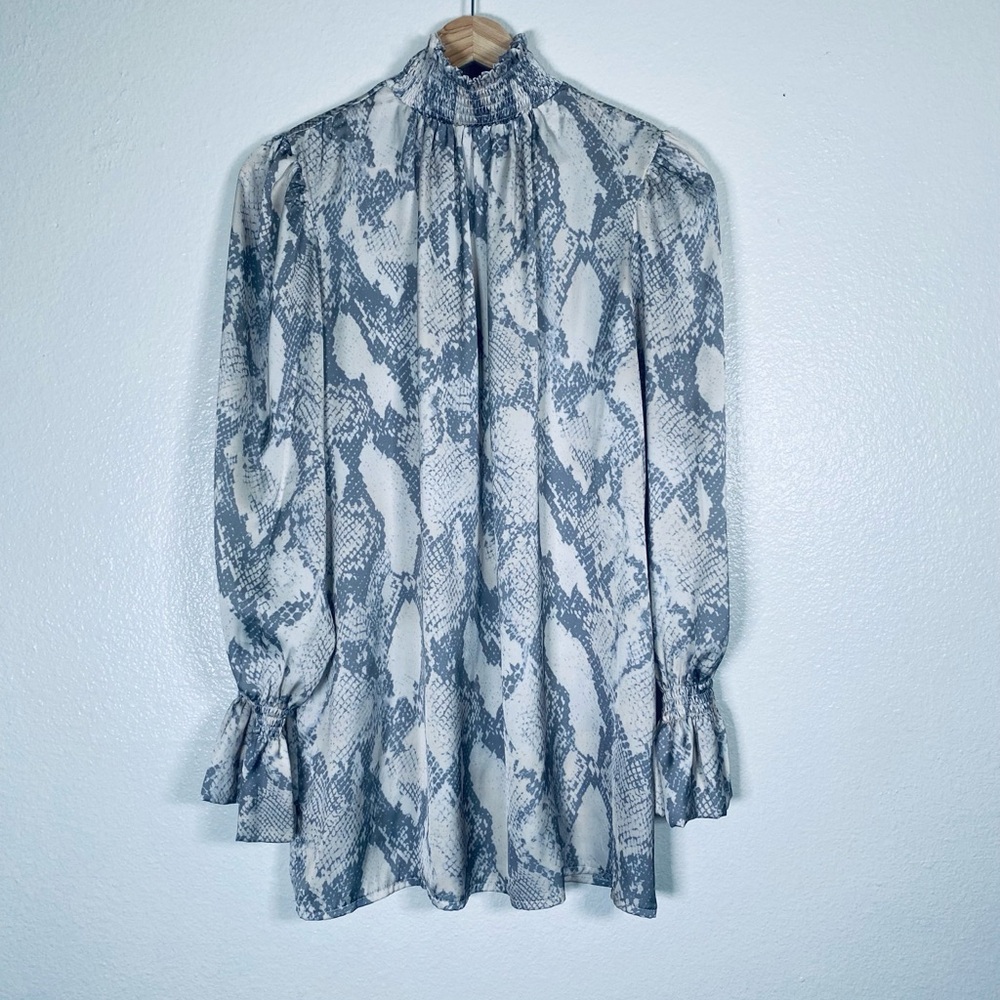 Chic Snake Print High-Neck Blouse